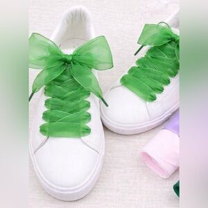 Green organza Ribbon shoe Laces 228